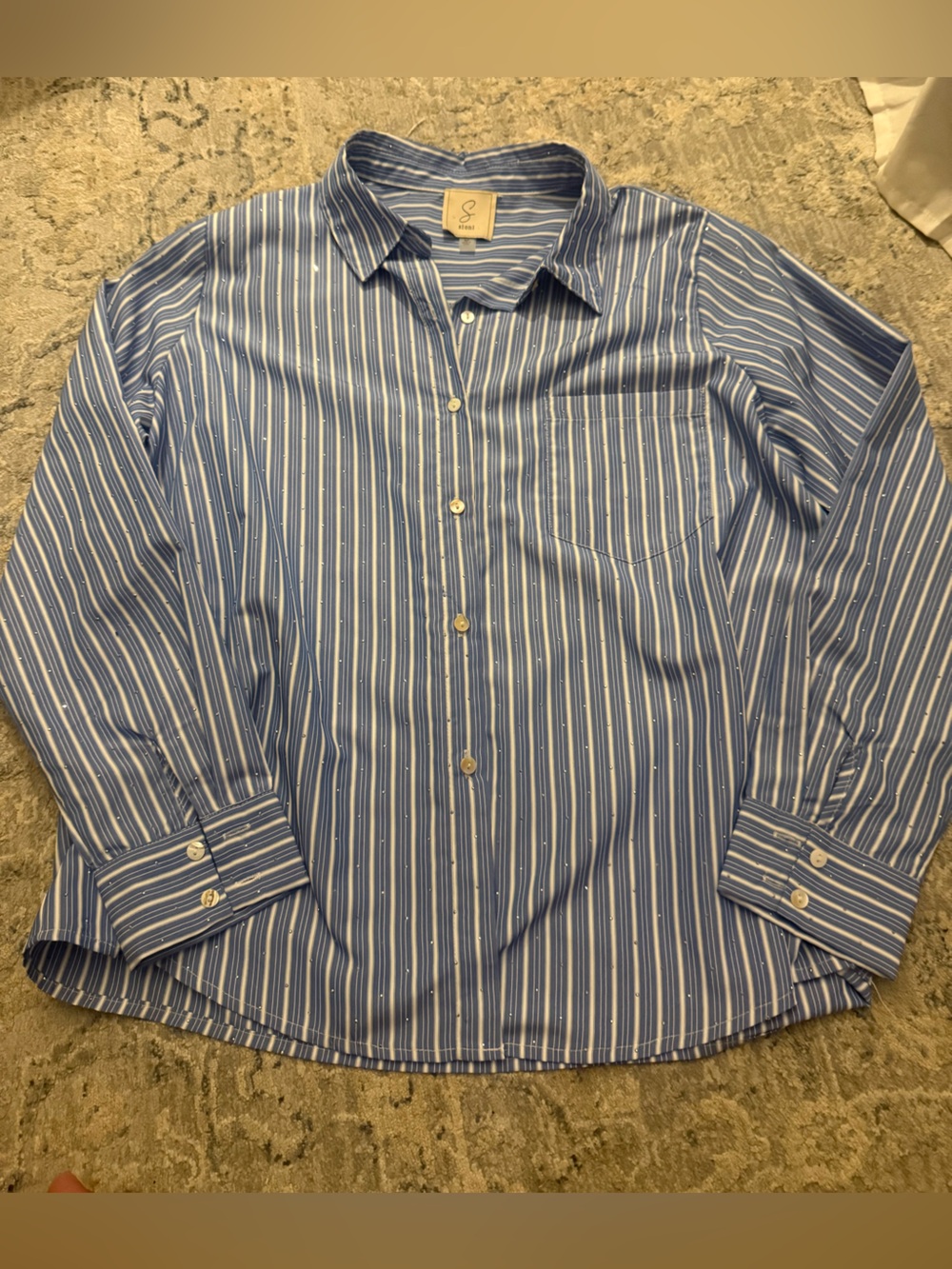 Sioni Blue and White Studded Striped Button Down